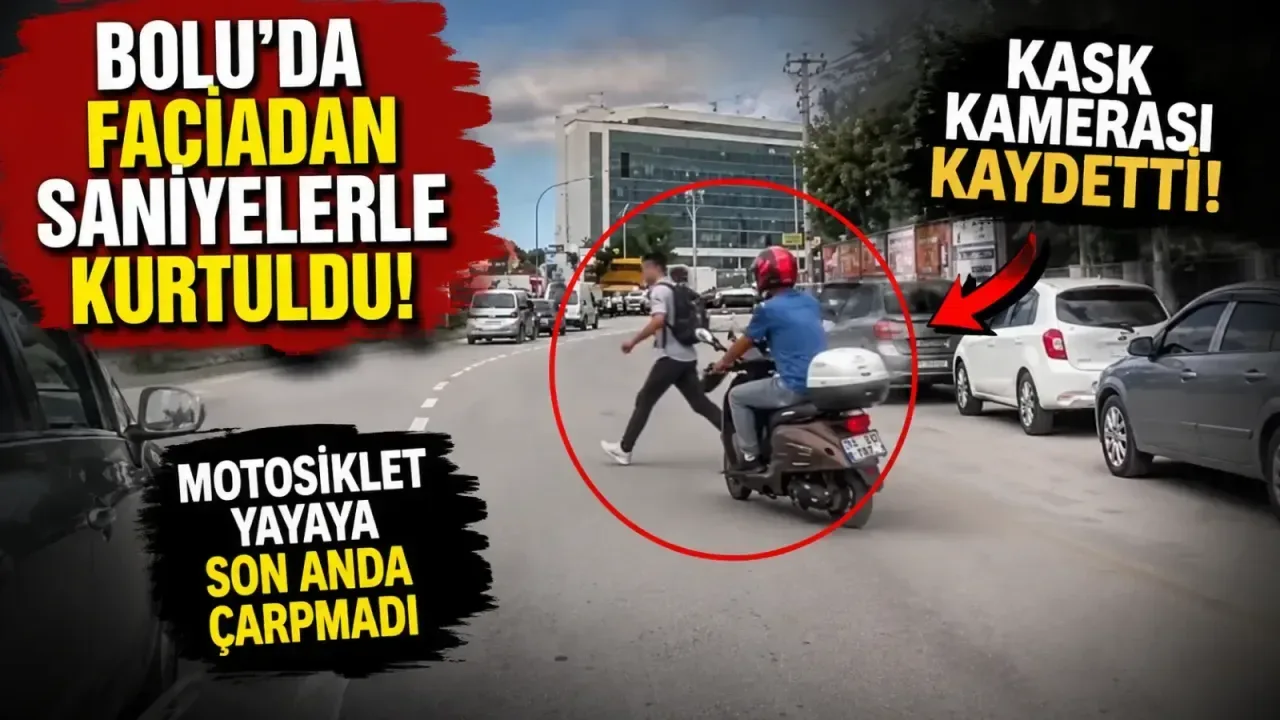 Bolu Adliye Kavşağı'nda Tehlikeli Anlar: Yaya ve Motosiklet Kıl Payı Kurtuldu