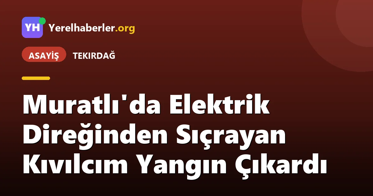 Muratlı'da Elektrik Direğinden Sıçrayan Kıvılcım Yangın Çıkardı